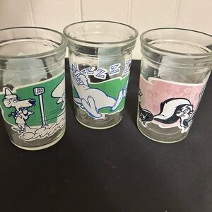 Vintage Three 1994 Welch’s Looney Tunes 8 Ounce Jelly Jars Or Juice Glasses